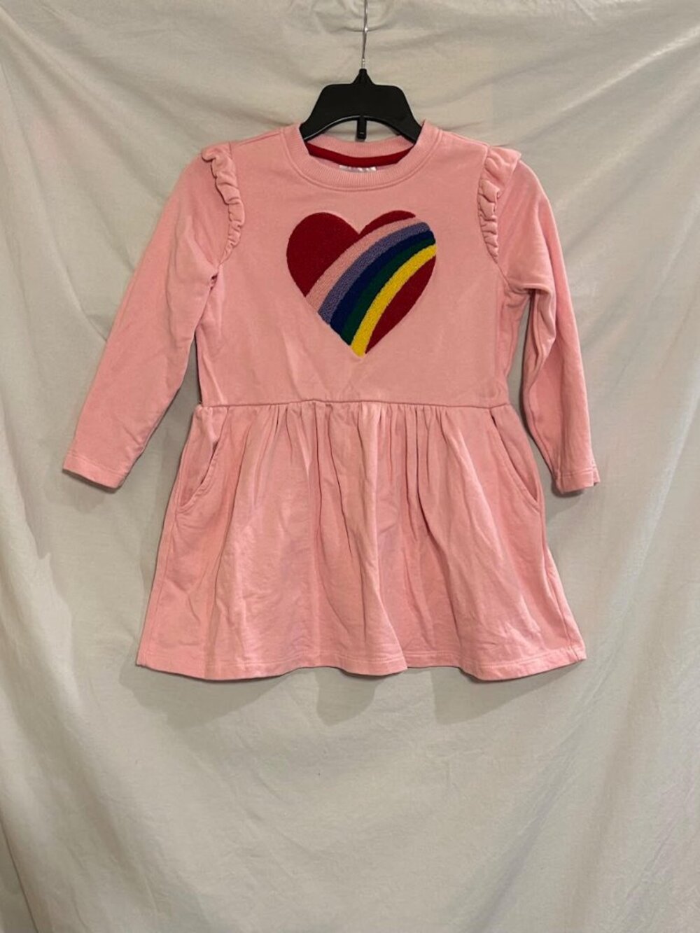 Hanna Andersson Girls 5 110cm Pink Rainbow Heart Sweatshirt Long Sleeve Dress
